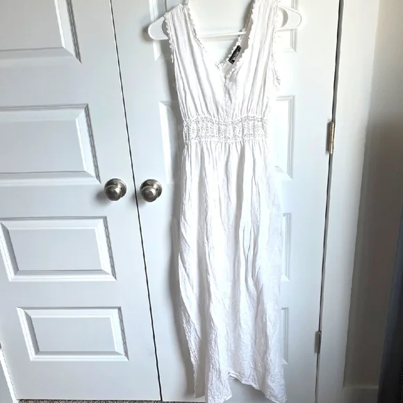 Terzo Millennio 100% Linen White Maxi Dress Women's Size Medium EUC - Picture 1 of 8